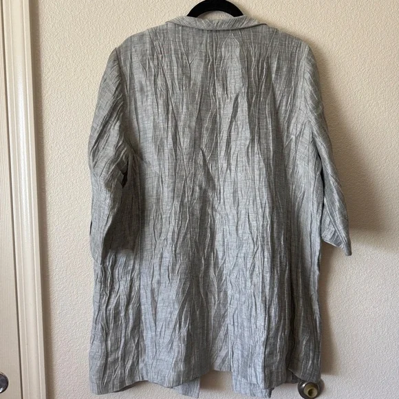 Eileen Fisher Linen Crinkle Grey Women's Top Jacket Sz XL - Picture 7 of 11